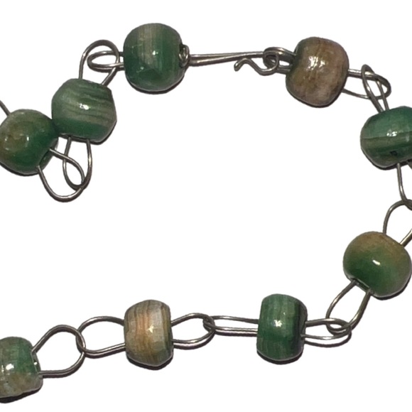 Nephrite Jade Green Beaded Chain Carved Sun God Pendent Vintage Necklace - Picture 4 of 8